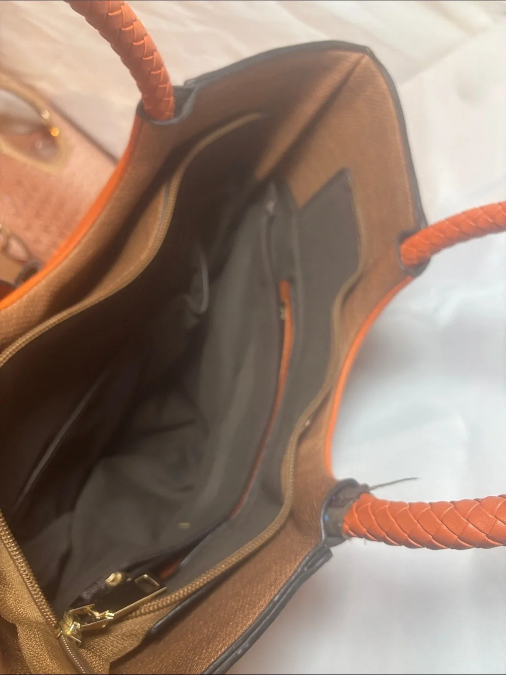 Women’s Brown & Orange Tote with Removable Crossbody Strap